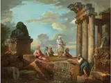 Ruinencapriccio mit der Predigt Einer Sibylle by Giovanni Paolo Panini, oil on canvas, sold Jun 2021