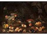 Früchtestillleben mit Eichhörnchen by Pittore di Carlo Torre, oil on canvas, offered Sep 2019