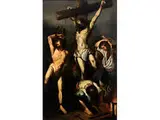 Christus am Kreuz Zwischen Einem Schächer und Einem Jungen Folterknecht by Luca Giordano, oil on canvas, offered Apr 2018