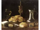 Stillleben mit Trinkgefässen, Pasteten und Spielkarten by Sebastian Stoskopff, oil on canvas, sold Sep 2025