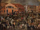 Venezianischer Caccia dei Tori zur Karnevalszeit by Josef Heintz d. J., oil on canvas, sold Mar 2026