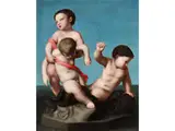 Tre Putti e un Tritone – Drei Kinder auf Einem Meeresungeheuer by Giovanni Battista Salvi da Sassoferrato, oil on canvas, sold Mar 2025