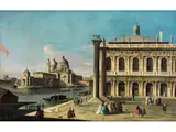 Venezianische Vedute mit Santa Maria Della Salute und der Biblioteca Marciana by Apollonio Facchinetti, oil on canvas, sold Dec 2024