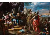 Der Streit Zwischen Ajax und Odysseus um die Rüstung des Achilles by Agostino Masucci, oil on canvas, sold Jun 2025