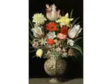 Blumenstrauss in Einer Silbervase by Hendrik van der Borcht d. Ä., oil on panel, sold Dec 2025