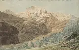 Blick von der Grüschalp gegen das Jungfraumassiv by Johann Jakob Sperli, watercolor, sold Jun 2015