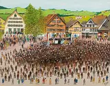 Landsgemeinde in Appenzell by Emil Graf, oil on board, sold Jun 2015