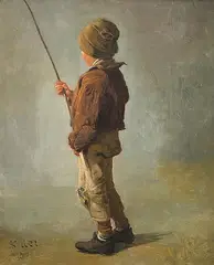 Knabe mit Angelrute", 1865 by Rudolf Koller, oil on canvas, sold Jun 2015