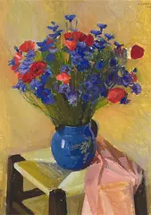 Bouquet de fleurs sur tabouret, 1940 by Albert Chavaz, oil on canvas, sold Jun 2015
