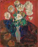 Stillleben mit Rosen und Früchten, 1952 by Adolf Herbst, oil on canvas, offered Jun 2015