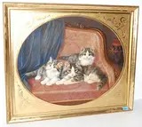 Drei Kätzchen auf dem Sofa by Burkhard Flury, oil on canvas, sold Jun 2015