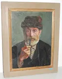 Pfeife rauchender, bärtiger Mann, 1913 by Jakob Herzog, oil on board, sold Jun 2015