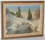 Bach in tief verschneiter, hügeliger Landschaft by Hodel, Ernst Ii., oil on board, sold Jun 2015