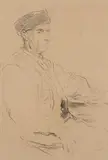 Am Tisch sitzender, Pfeife rauchender alter Mann (recto) / Am Tisch sitzender alter Mann (verso) by Albert Anker, charcoal, offered Dec 2014