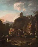 zugeschrieben Hirte mit seiner Herde am Wasser bei einer Ruine by Philipp Peter Roos, oil on canvas, offered Dec 2014