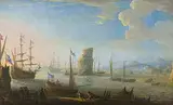 Umkreis Handelsschiffe und Fischerboote vor der Hafeneinfahrt by Reinier Zeeman, oil on canvas, offered Dec 2014