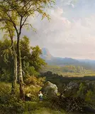 Bergige Waldlandschaft mit Mutter und Kind bei der Rast by George Andries Roth, 1886, oil on panel, offered Dec 2014