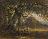 Rastende Bauernfamlie unter einem grossen Baum by Carl Ebert, oil on canvas, sold Dec 2014