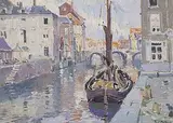 Coin de Malines (Kanal in Mechelen) by Paul Mathieu, oil on board, sold Dec 2014