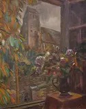 Blick durch das offene Fenster auf die Kirche von Gros-Rouvres by Henri Victor le Fauconnier, 1936, oil on canvas, offered Dec 2014