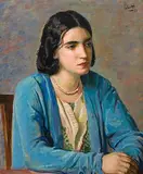 Damenportrait in blauem Kleid by Alberto Salietti, 1931, oil on panel, sold Dec 2014