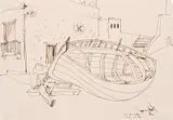 Fischer an seinem Boot arbeitend by Paul Augustin Aizpiri, 1950, ink, offered Dec 2014