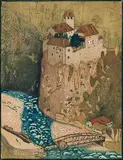 Schloss Runkelstein by Carl Moser, 1922, color woodcut, sold Dec 2014