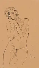 Sitzender Akt by Alphonse Mucha, 1894, ink, sold Dec 2014