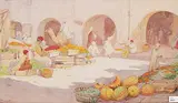 Arab Market-Place at Briska by Charles Barrow Clarke Prescott, 1920, watercolor, offered Dec 2014