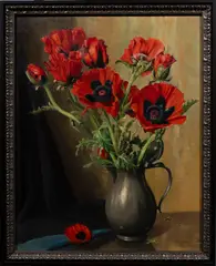 Poppies by Piet  Cottaar, oil on canvas, sold Feb 2024
