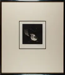 Bird and Leaf by Saito Kaoru, 1991, mezzotint, sold Feb 2024