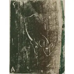 Cow Card by Guy Anderson, woodblock print, sold Feb 2024