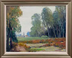 Path Through Trees by Arnold Franz Brasz, oil on canvas, sold Feb 2024