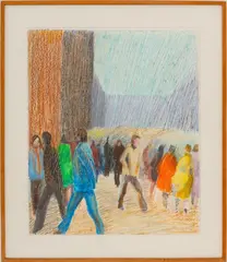 Figures XIV by William Clutz, 1973, Oil Pastel on Paper, sold Jun 2025