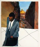 Businessman in an Alley by Michael Paraskevas, Acrylic on Paper, sold Jun 2025