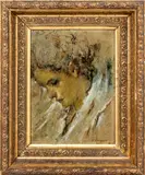 Portrait of a Woman by Enrico Felisari, 1961, Oil on Canvas Board, sold Jun 2025