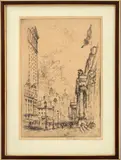 From the Station to the Hotel by Joseph Pennell, circa 1919, Etching, sold Jun 2025