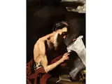 Der Heilige Hieronymus Liest in den Schriftrollen by Jusepe de Ribera, oil on canvas, sold Sep 2019