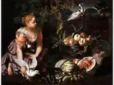 Stillleben mit Mädchen by Abraham Brueghel, oil on canvas, offered Sep 2019