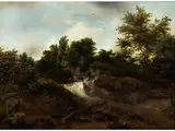 Baumlandschaft mit Bachkaskade und Staffagefiguren by Jacob van Ruisdael, oil on panel, offered Sep 2017