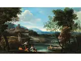 Idyllische Landschaft mit Anglern by Domenichino, oil on canvas, sold Sep 2018