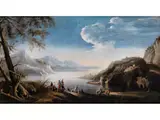 Felsiges Küstenstück mit Fischern und Geharnischten by Salvator Rosa, oil on canvas, sold Mar 2026
