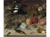 Stillleben mit Früchten, Vögeln und Einem Messer by Georg Flegel, oil on canvas, offered Mar 2025