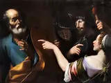 Die Verleugnung des Petrus by Mattia Preti, oil on canvas, sold Mar 2024