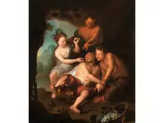 Der Schlaftrunkene Silen Wird von Egle mit Brombeeren Beschmiert by Antoine Coypel, oil on canvas, offered Mar 2022