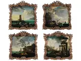 Vier Küsten Stücke mit Architekutstaffagen, Bäumen und Ihrer Täglichen Arbeit Nachkommenden Figuren by Charles François Lacroix de Marseille, oil on canvas, sold Mar 2024