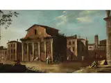 Der Tempel des Antoninus Pius und der Faustina auf dem Forum Romanum by Bernardo Canal, oil on canvas, offered Sep 2022