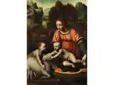 Maria mit dem Kind, dem Johannesknaben und dem Lamm Gottes by Bernardino Luini, oil on panel, sold Sep 2018