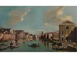 Blick auf den Canal Grande in Venedig mit der Kirche Santa Croce und der Kirche Degli Scalzi by William James, oil on canvas, offered Mar 2024