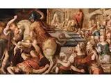 Niederstreckung des Heliodorus im Tempel by Frans Floris d. Ä., oil on panel, sold Jun 2022